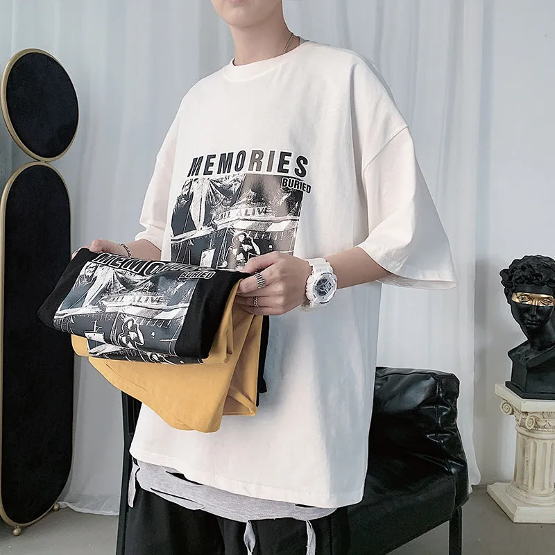 Summer T-Shirt INS Trendy Black Short Sleeve Loose Nightclubs Mid-Length Tops T-Shirt