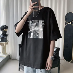 Summer T-Shirt INS Trendy Black Short Sleeve Loose Nightclubs Mid-Length Tops T-Shirt