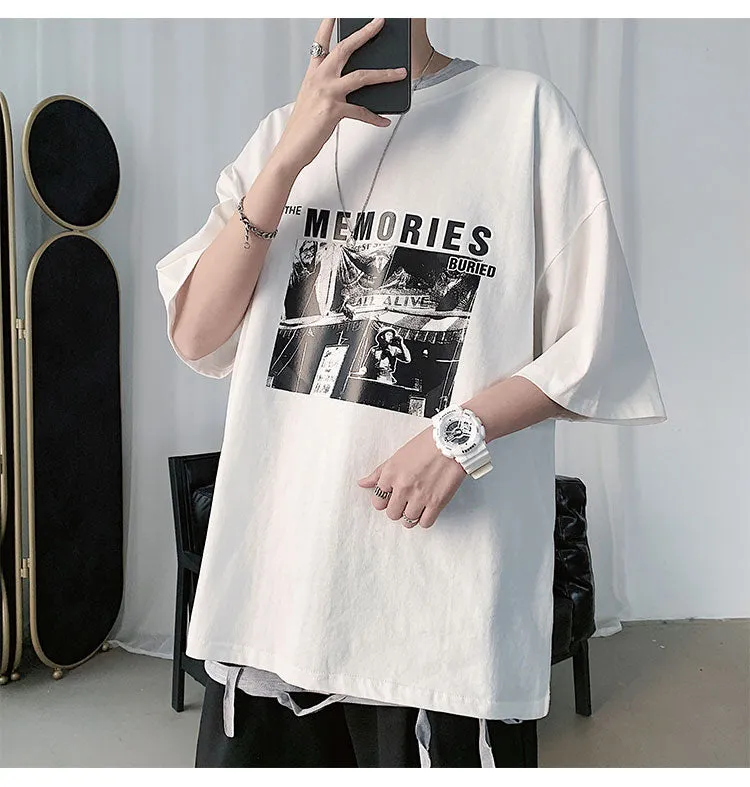 Summer T-Shirt INS Trendy Black Short Sleeve Loose Nightclubs Mid-Length Tops T-Shirt