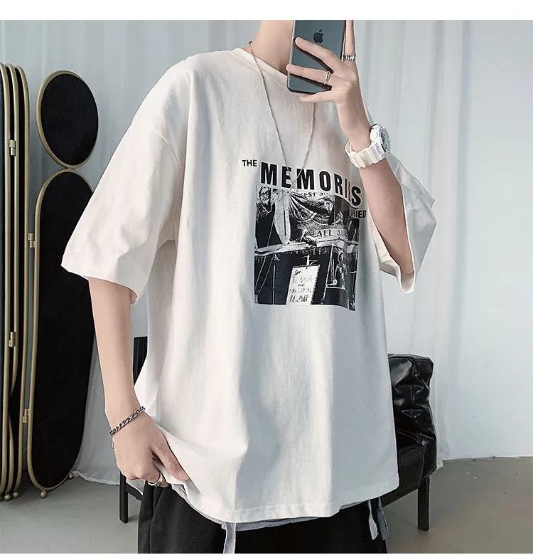 Summer T-Shirt INS Trendy Black Short Sleeve Loose Nightclubs Mid-Length Tops T-Shirt