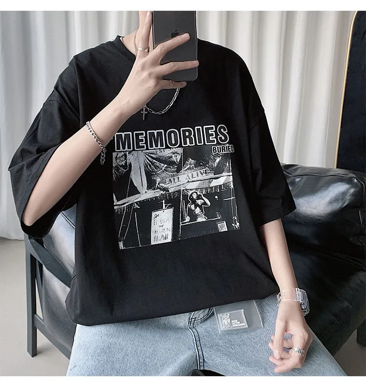 Summer T-Shirt INS Trendy Black Short Sleeve Loose Nightclubs Mid-Length Tops T-Shirt