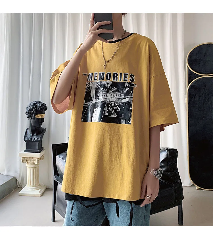 Summer T-Shirt INS Trendy Black Short Sleeve Loose Nightclubs Mid-Length Tops T-Shirt