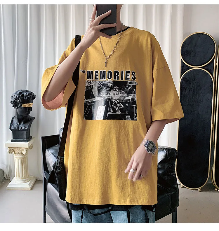 Summer T-Shirt INS Trendy Black Short Sleeve Loose Nightclubs Mid-Length Tops T-Shirt