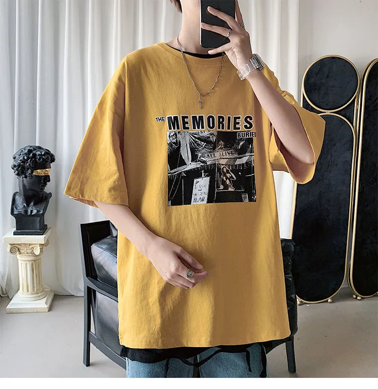 Summer T-Shirt INS Trendy Black Short Sleeve Loose Nightclubs Mid-Length Tops T-Shirt