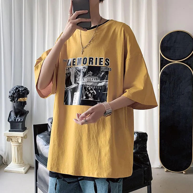Summer T-Shirt INS Trendy Black Short Sleeve Loose Nightclubs Mid-Length Tops T-Shirt