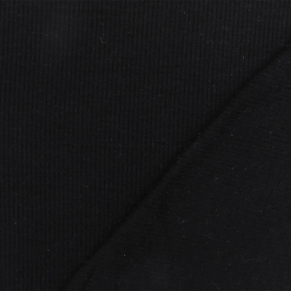 Super Black Solid Stretch 2x2  Rib Knit Fabric