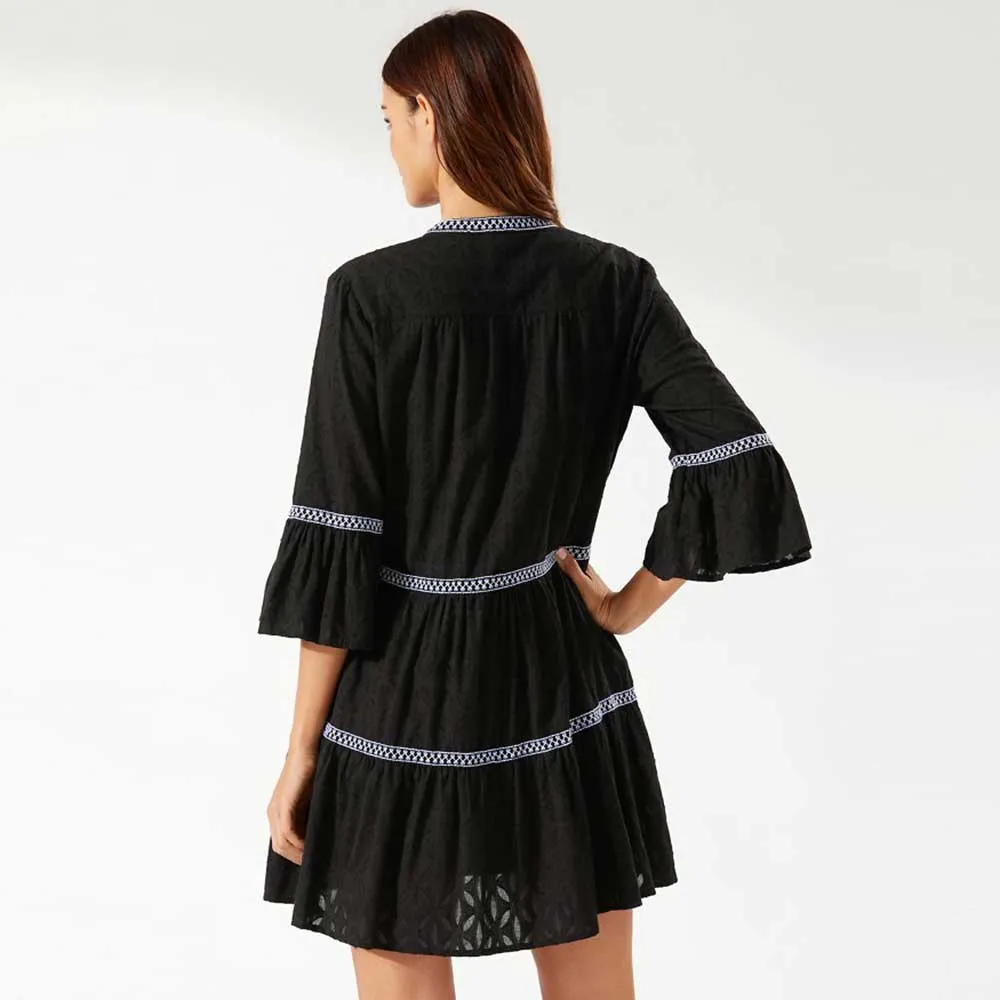 Tommy Bahama Cotton Clip Embroidered Tier Dress Cover Up - Black*