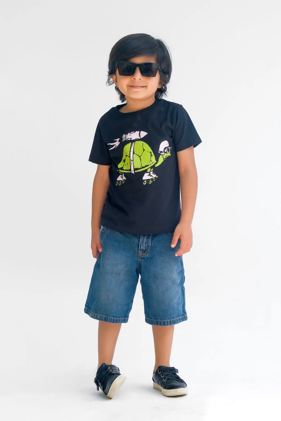 Turtle Rocket - Half sleeves T-shirts For Kids - Black - SBT-347