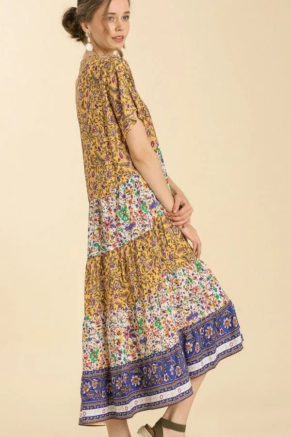 Umgee Mixed Print Tiered Kimono in Mango Mix- FINAL SALE