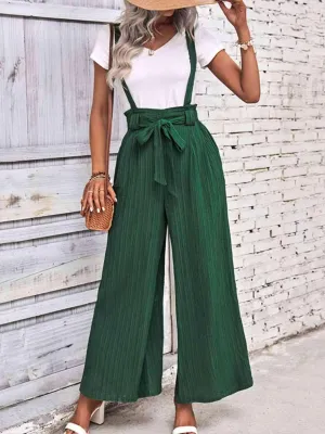 Vacation In Style Tie Belt Wide Leg Overalls