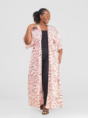 Vivo Alek 3/4 Sleeve A-Line Maxi Kimono - Peach / White print