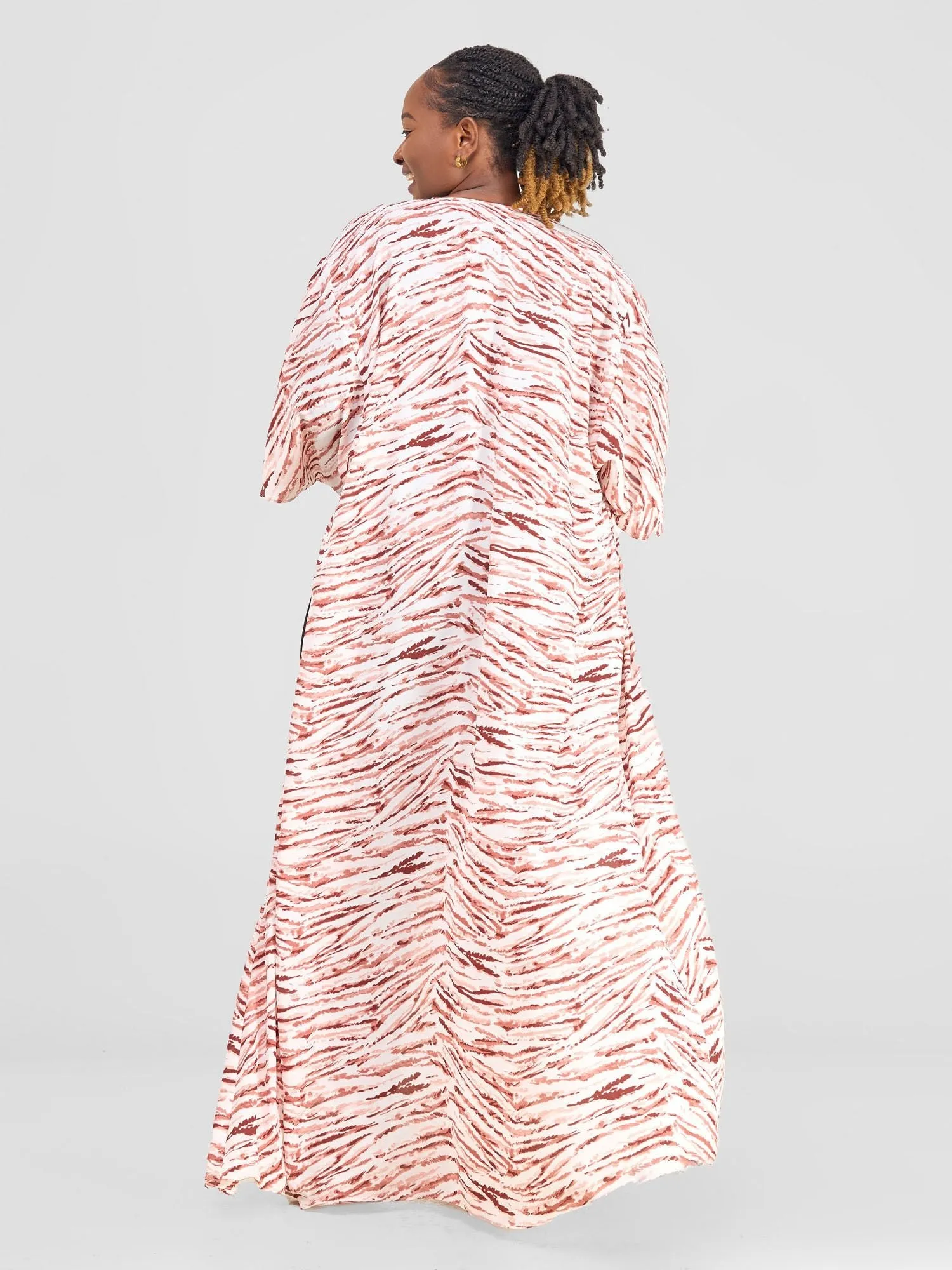 Vivo Alek 3/4 Sleeve A-Line Maxi Kimono - Peach / White print