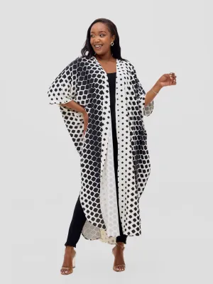 Vivo Basic Open Kaftan - White / Black Print