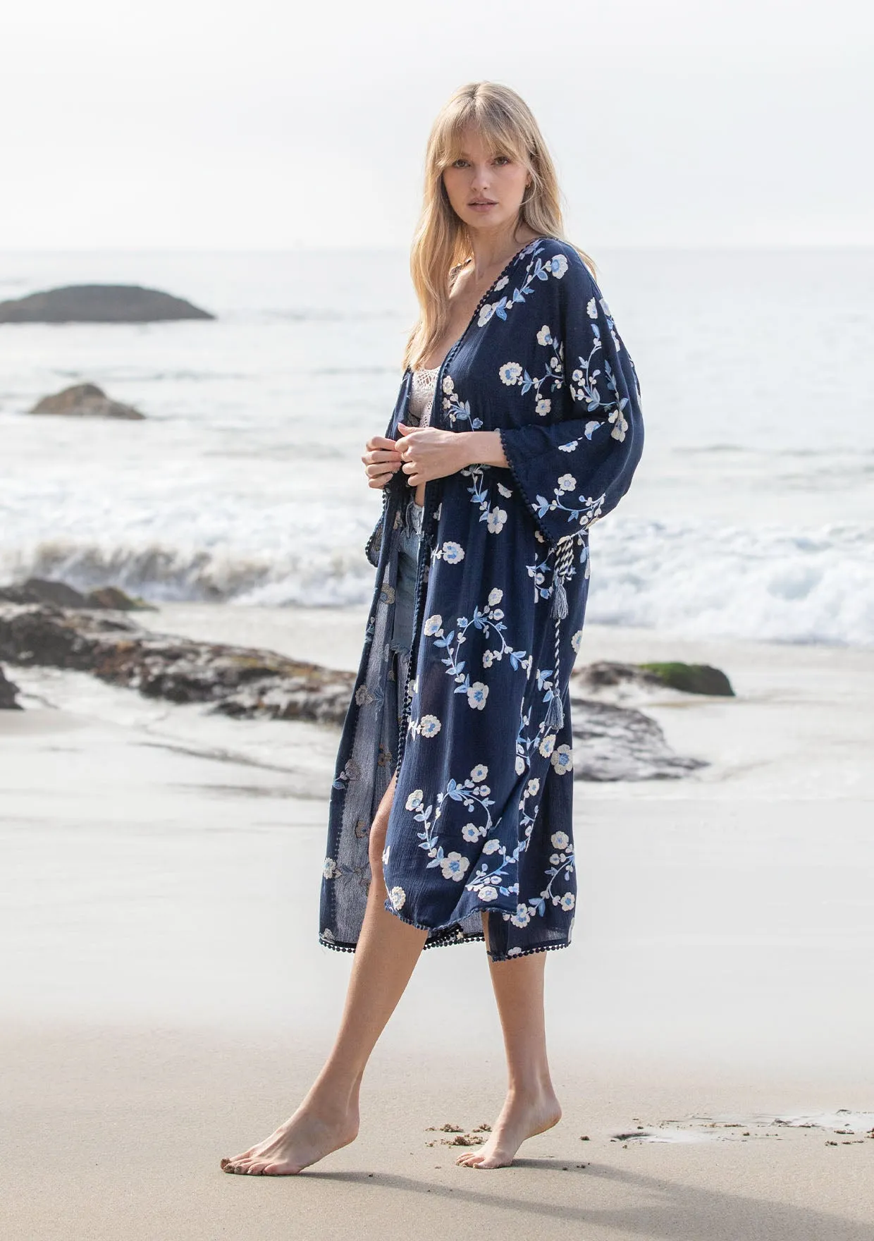 Waterfront Embroidered Kimono