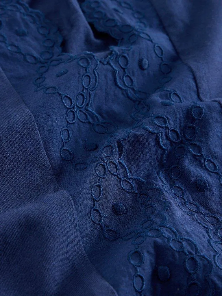 White Stuff Flutter Sleeve Broderie Top - French Navy