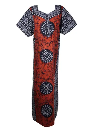 Womans Cotton Nightgown Caftan Maxi Dress Orange Summer Comfy Kaftan XL