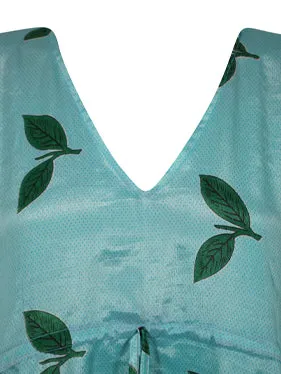 Women Boho Leaf Kaftan Turquoise Blue Caftan Housedress Beach Coverup L-2X