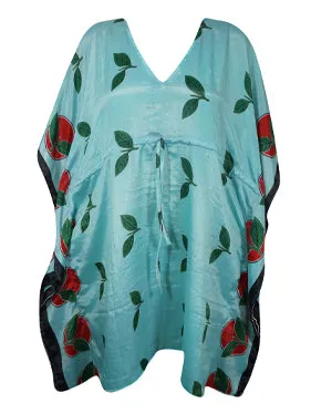 Women Boho Leaf Kaftan Turquoise Blue Caftan Housedress Beach Coverup L-2X
