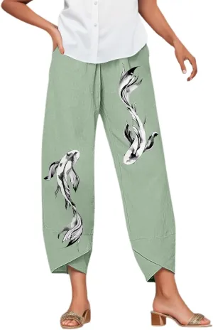 Women Linen Pants Casual Summer Loose Solid Color Boho Plus Size High Waist Linen Pants Work Lounge Trousers with Pockets