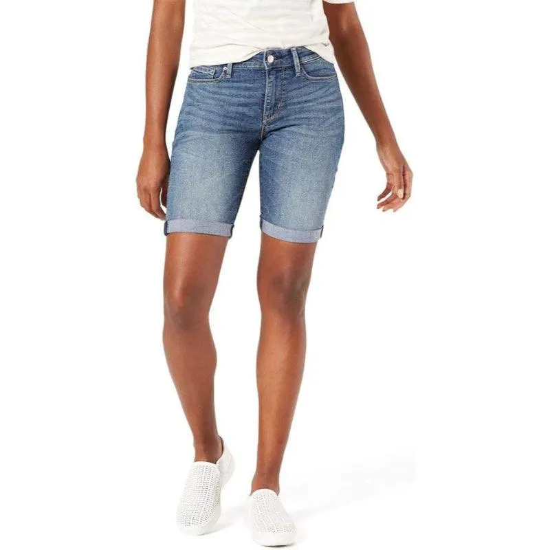 Women Mid Rise Denim Bermuda Shorts