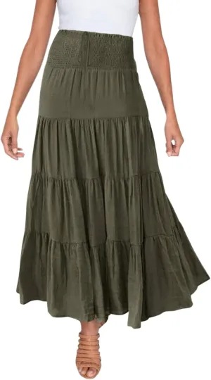 Women Summer Maxi Skirt Elastic High Waist Flowy Boho Casual Tiered Aline Long Beach Skirts 2024 Trendy Outfits