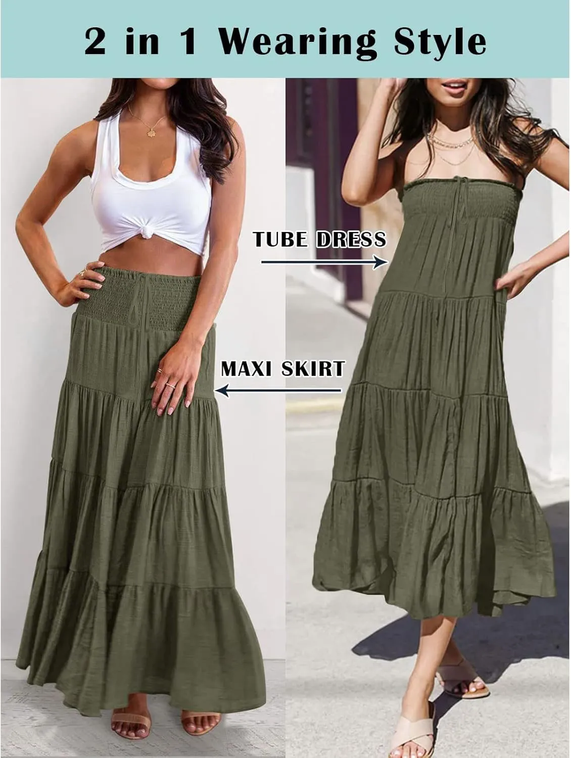 Women Summer Maxi Skirt Elastic High Waist Flowy Boho Casual Tiered Aline Long Beach Skirts 2024 Trendy Outfits
