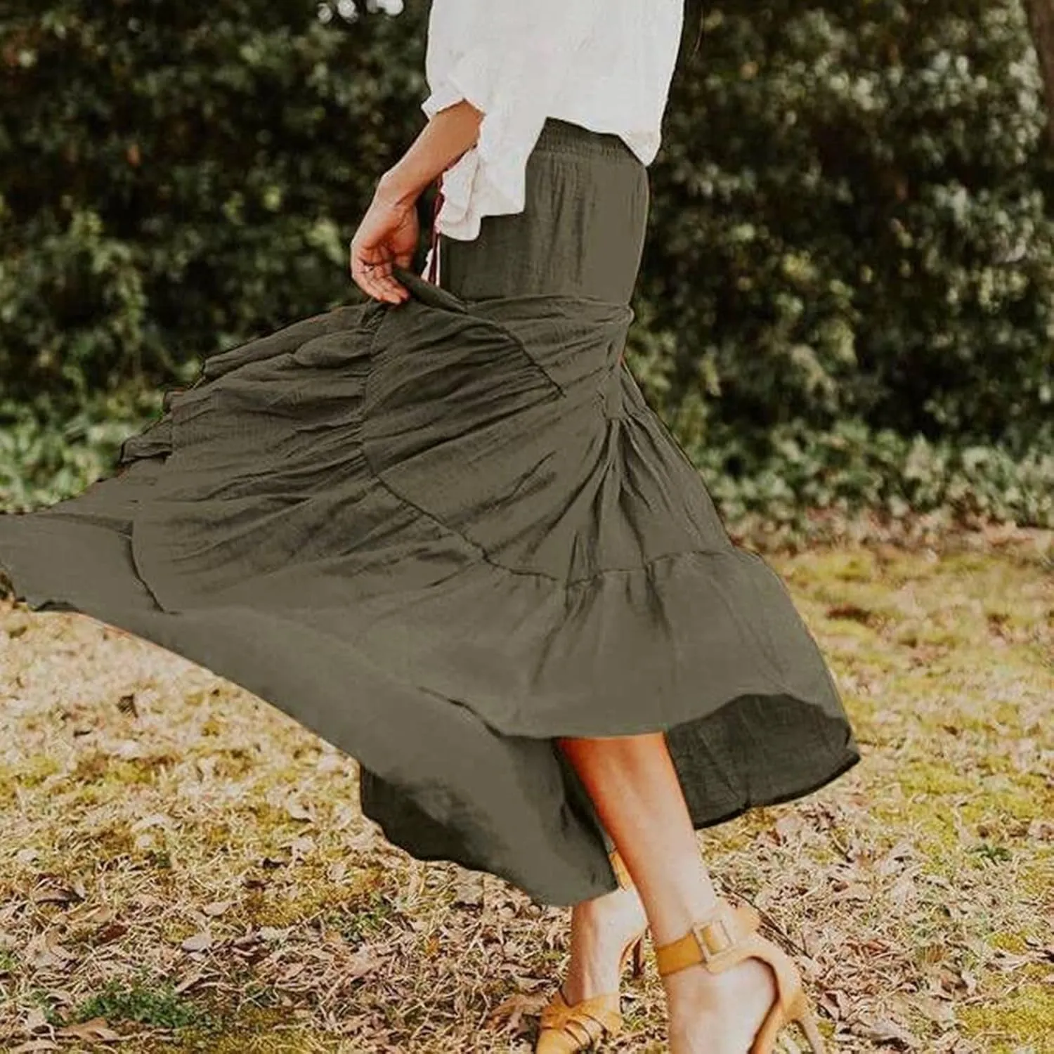 Women Summer Maxi Skirt Elastic High Waist Flowy Boho Casual Tiered Aline Long Beach Skirts 2024 Trendy Outfits