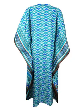 Women's Blue Floral Maxi Kaftan – Flowy Caftan Beach Cover-Up L-2XL