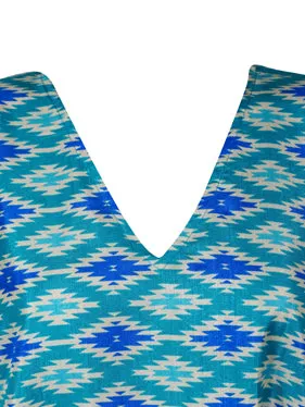 Women's Blue Floral Maxi Kaftan – Flowy Caftan Beach Cover-Up L-2XL