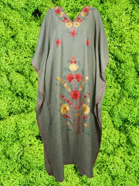 Womens Caftan Embroidered Kaftan Flowy Khaki GIFTS L-2XL