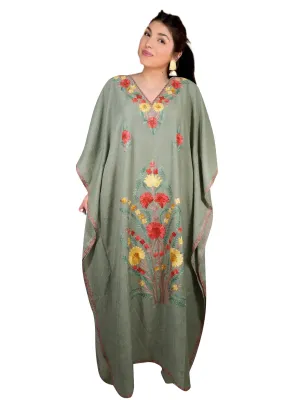Womens Caftan Embroidered Kaftan Flowy Khaki GIFTS L-2XL