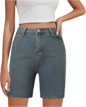 Women's Denim Shorts Trendy High Waisted Casual Summer Cropped Stretchy Bermuda Long Jean Shorts Straight Leg Pants
