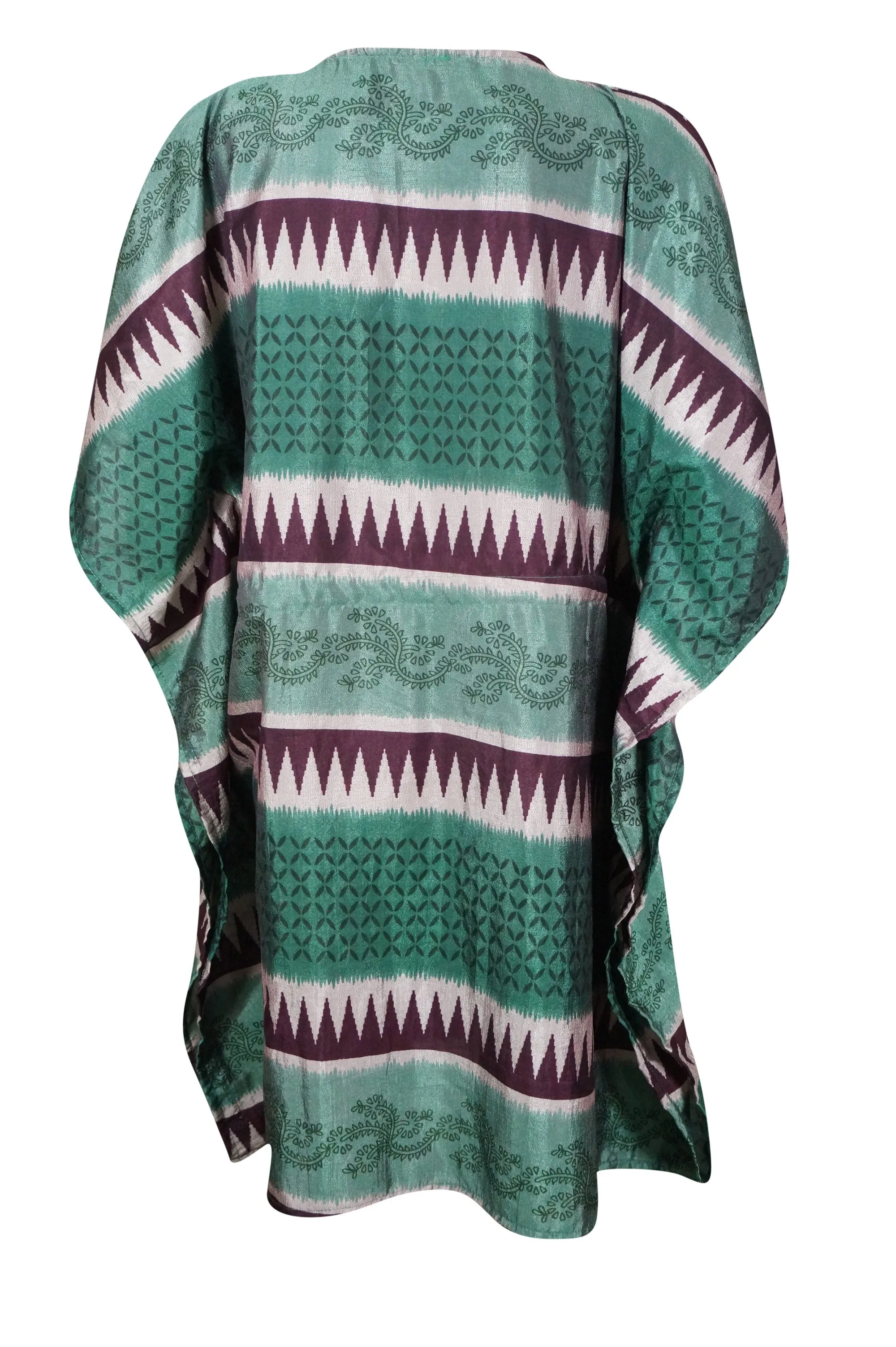 Women’s Green Printed Summer Kaftan – Recycled Silk Tunic Dress M-XL