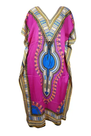 Womens Kaftan Dress, Kimono Dress, Maxi Dresses, Pink Printed, Summer Vacation Look, Loose Long Dress, Beach Cover up, Cover up L-2XL