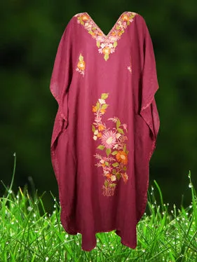 Women's Kaftan Maxi Dress Carmine Pink  Floral Embroidered Caftans L-2XL
