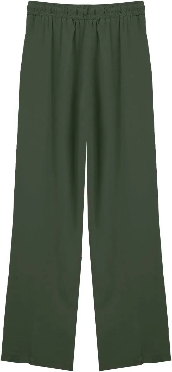 Womens Linen Pants 2025 Summer High Waisted Wide Leg Casual Loose Palazzo Pants Lounge Beach Trousers with Pockets