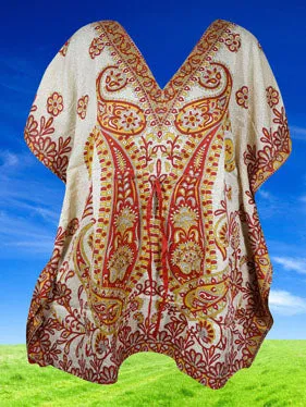 Women's Short Hippie Kaftan Dress – Orange & White Boho Caftan L-2XL