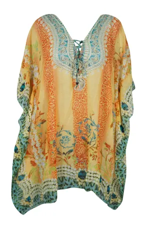 Women's Summer Caftan Sheer Peach Blue Short Kaftan L-2X