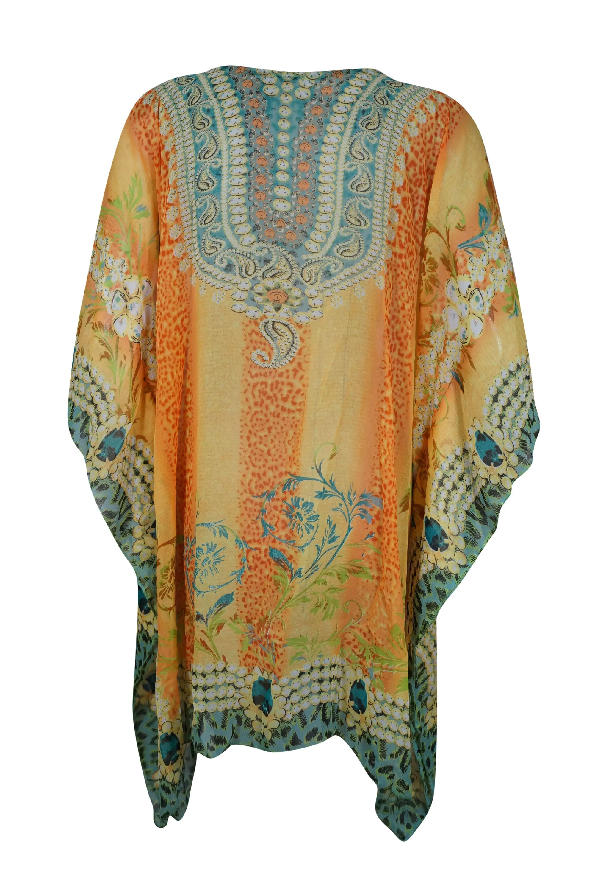 Women's Summer Caftan Sheer Peach Blue Short Kaftan L-2X