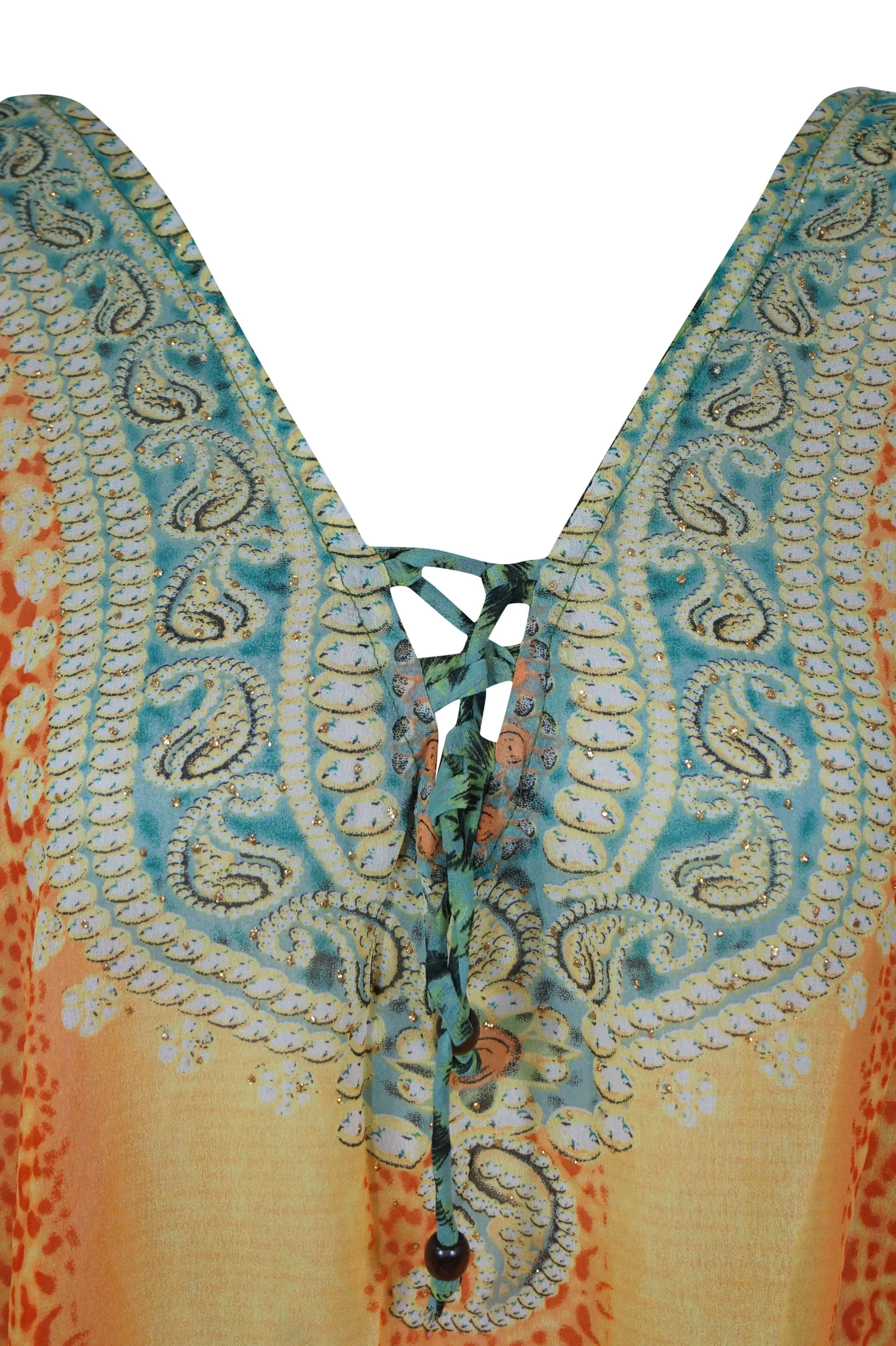 Women's Summer Caftan Sheer Peach Blue Short Kaftan L-2X