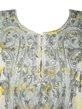 Women's Travel Caftan Maxi Dress, Yellow Kimono Dress, Floral Embroidered Summer Maxi, Sheer Cruise Kaftan  L/4X