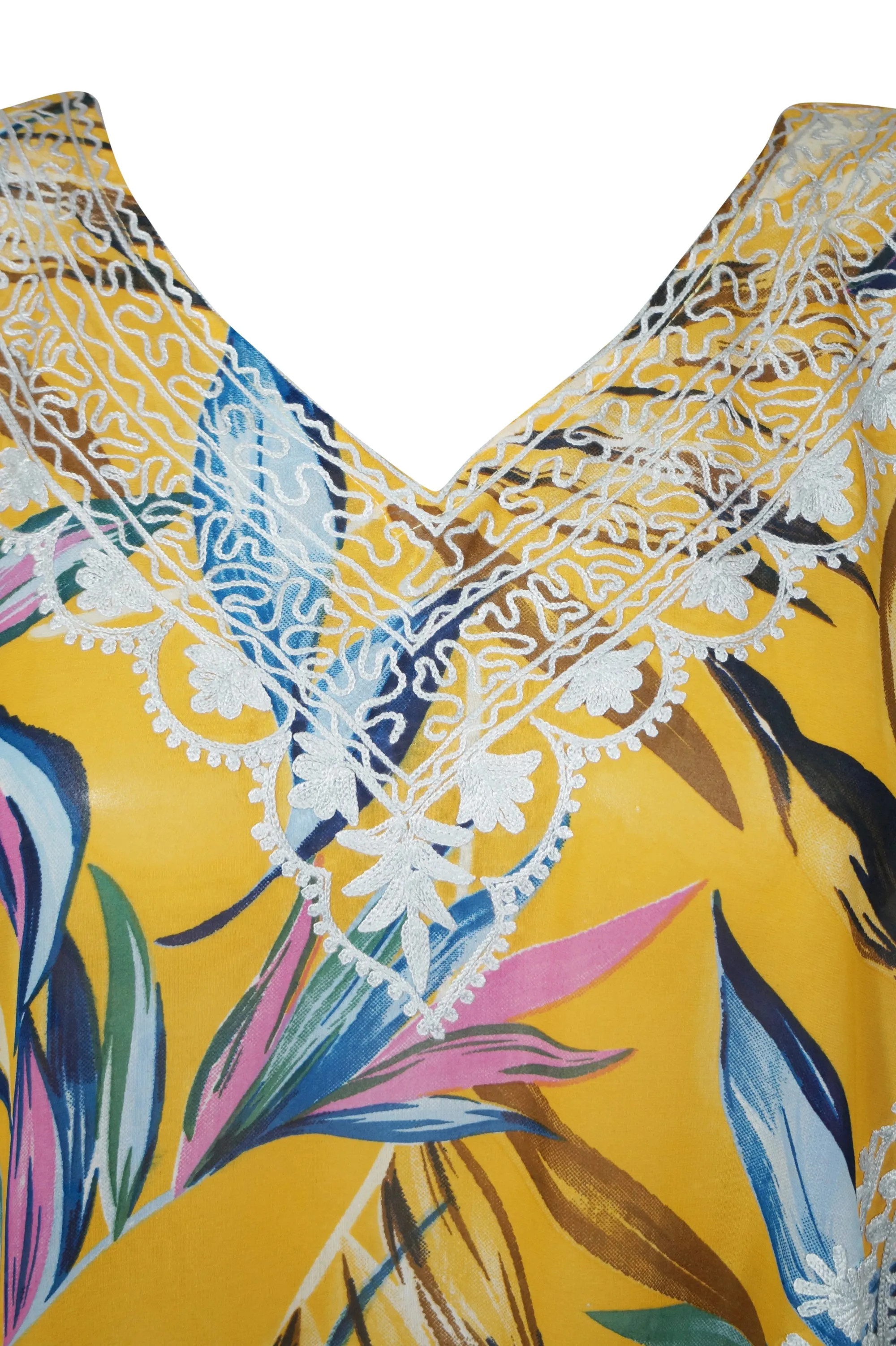Yellow & White Embroidered Caftan – Light & Breezy Women’s Summer Dress L-4XL