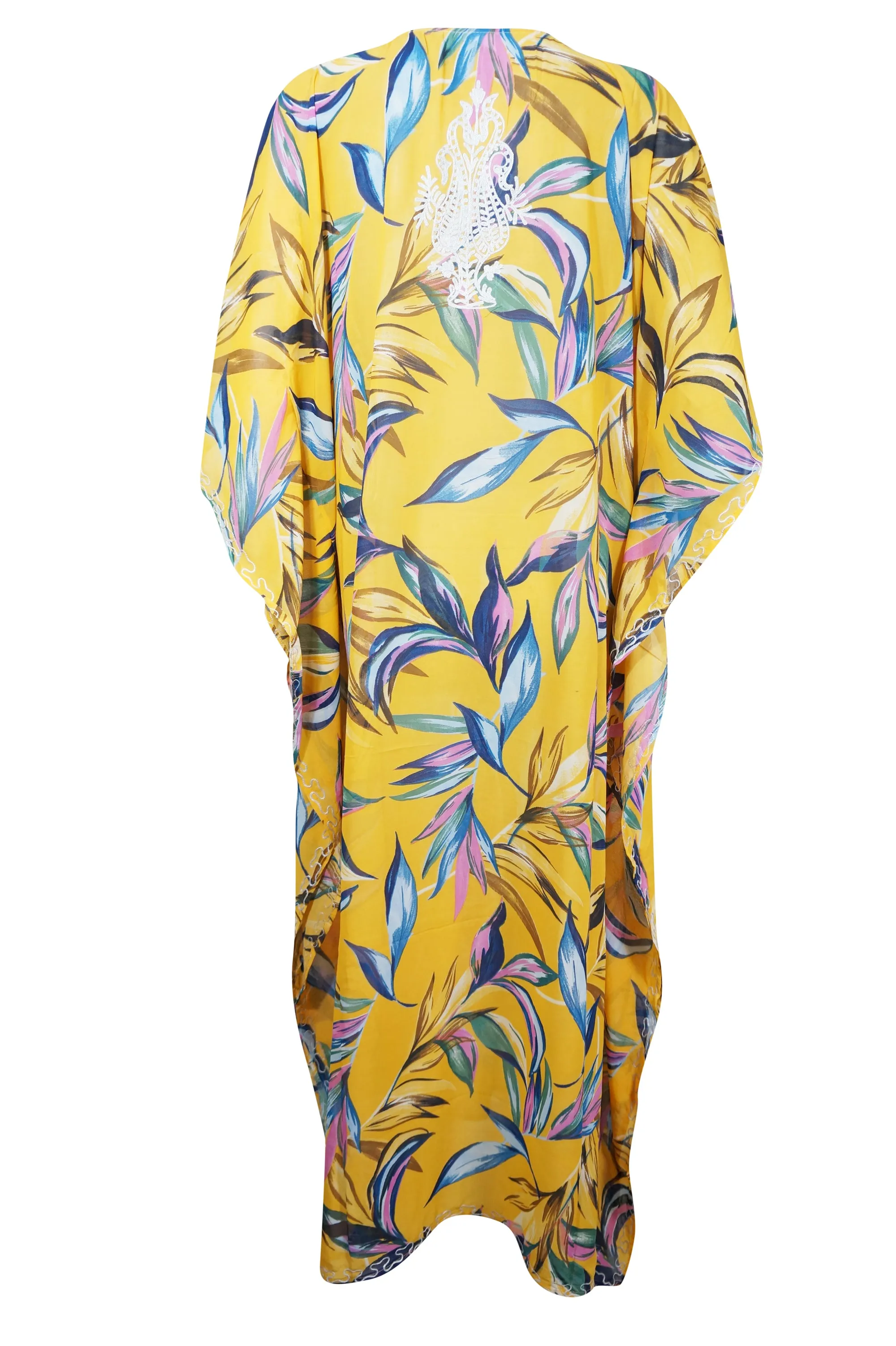 Yellow & White Embroidered Caftan – Light & Breezy Women’s Summer Dress L-4XL
