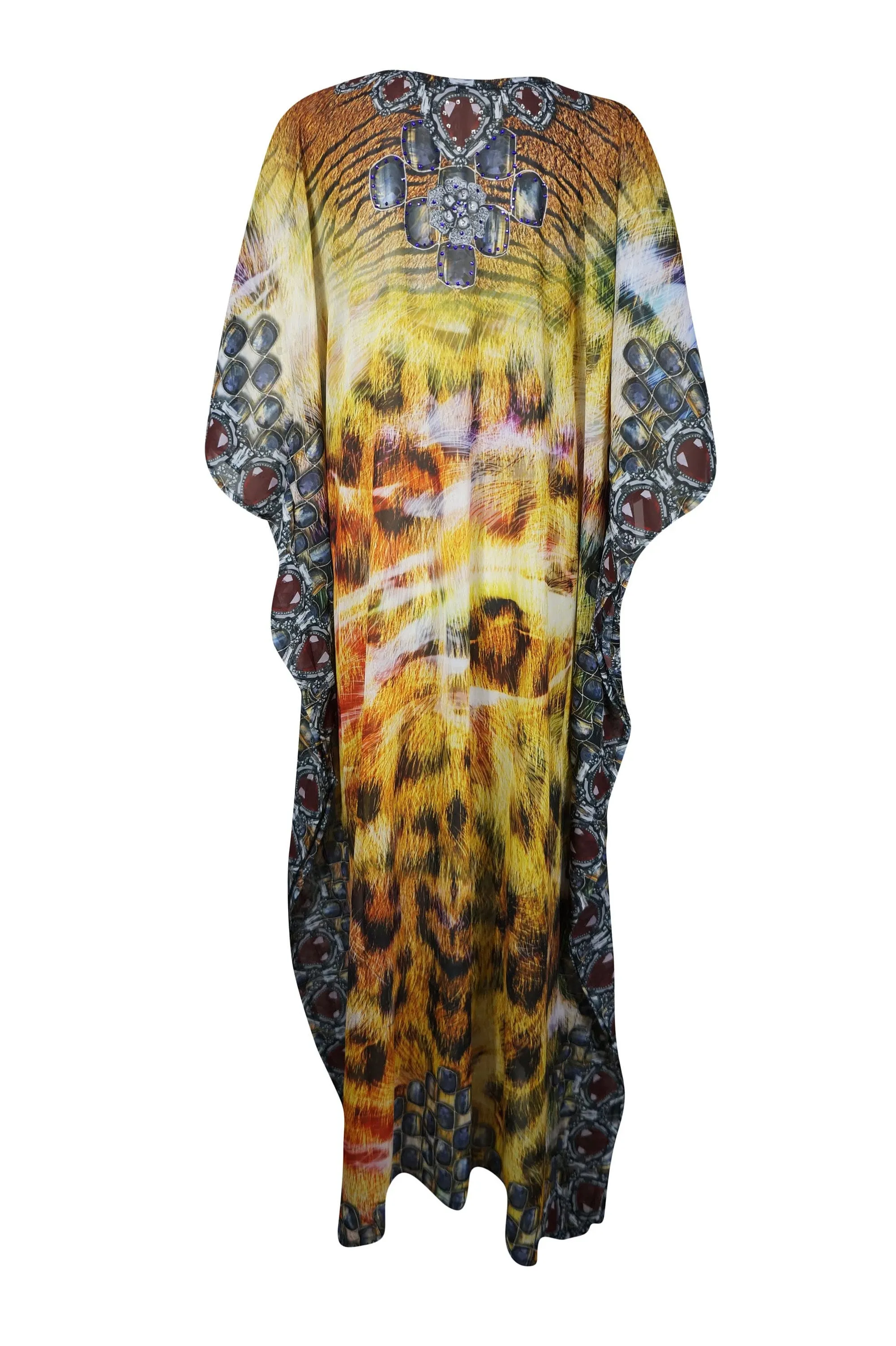 Yellow Caftan Beach Maxi Dress, Bohemian Kaftan Sheer Maxi Dresses 3XL