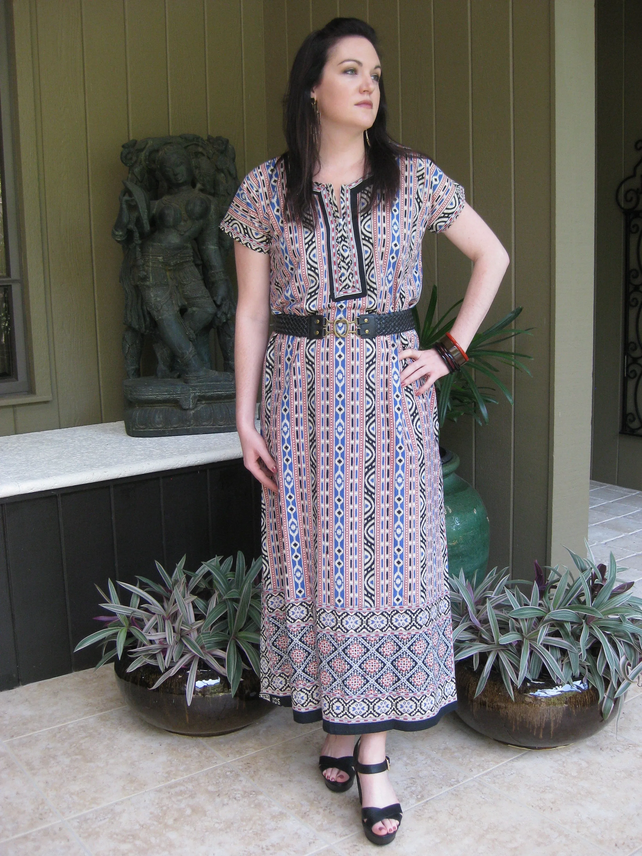 Yellow Caftan Dresses, Kaftan Maxi Dress Boho Resort Cruise Floral Lounge Dresses M