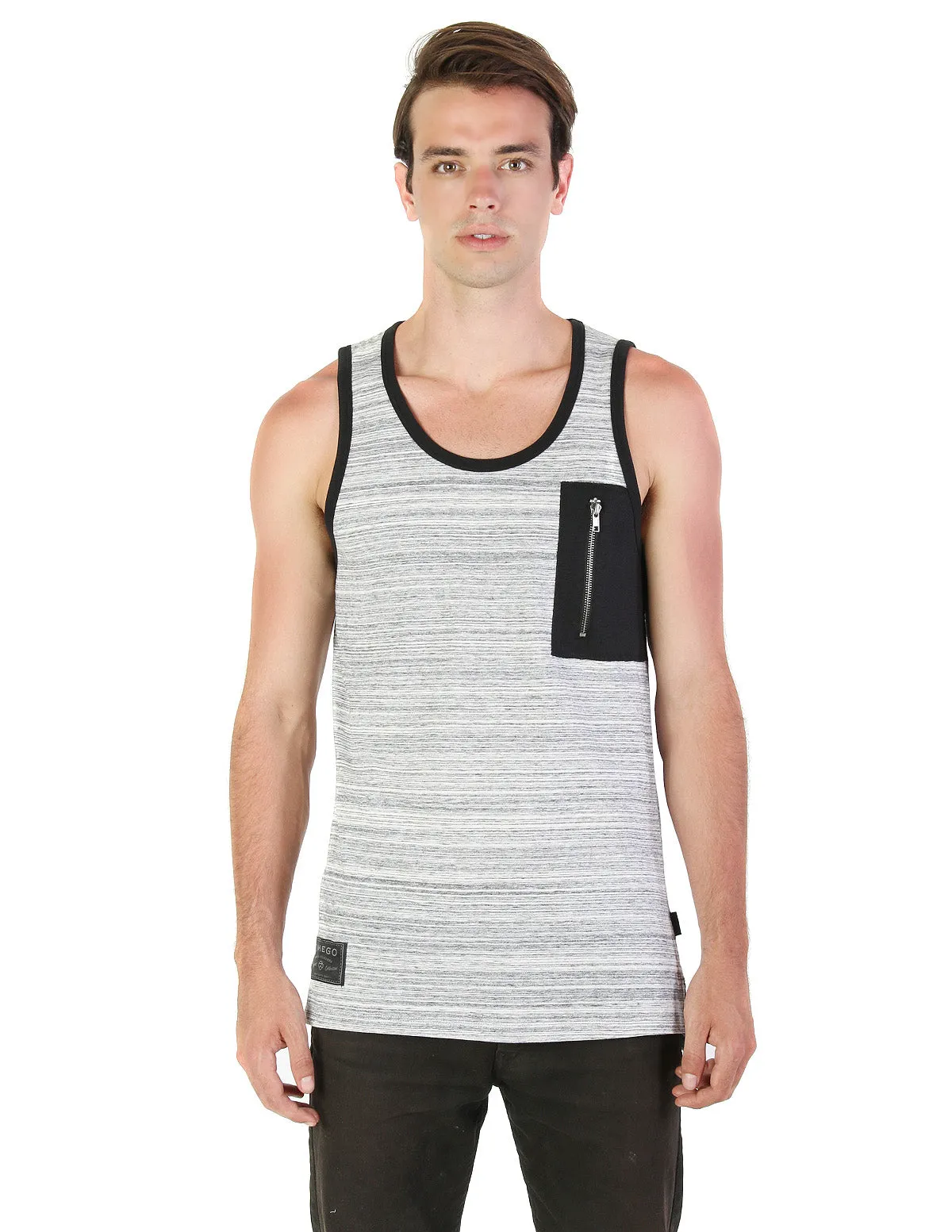 ZIMEGO Hiphop Zipper Pocket Side Slit Longline Tall Tank Top