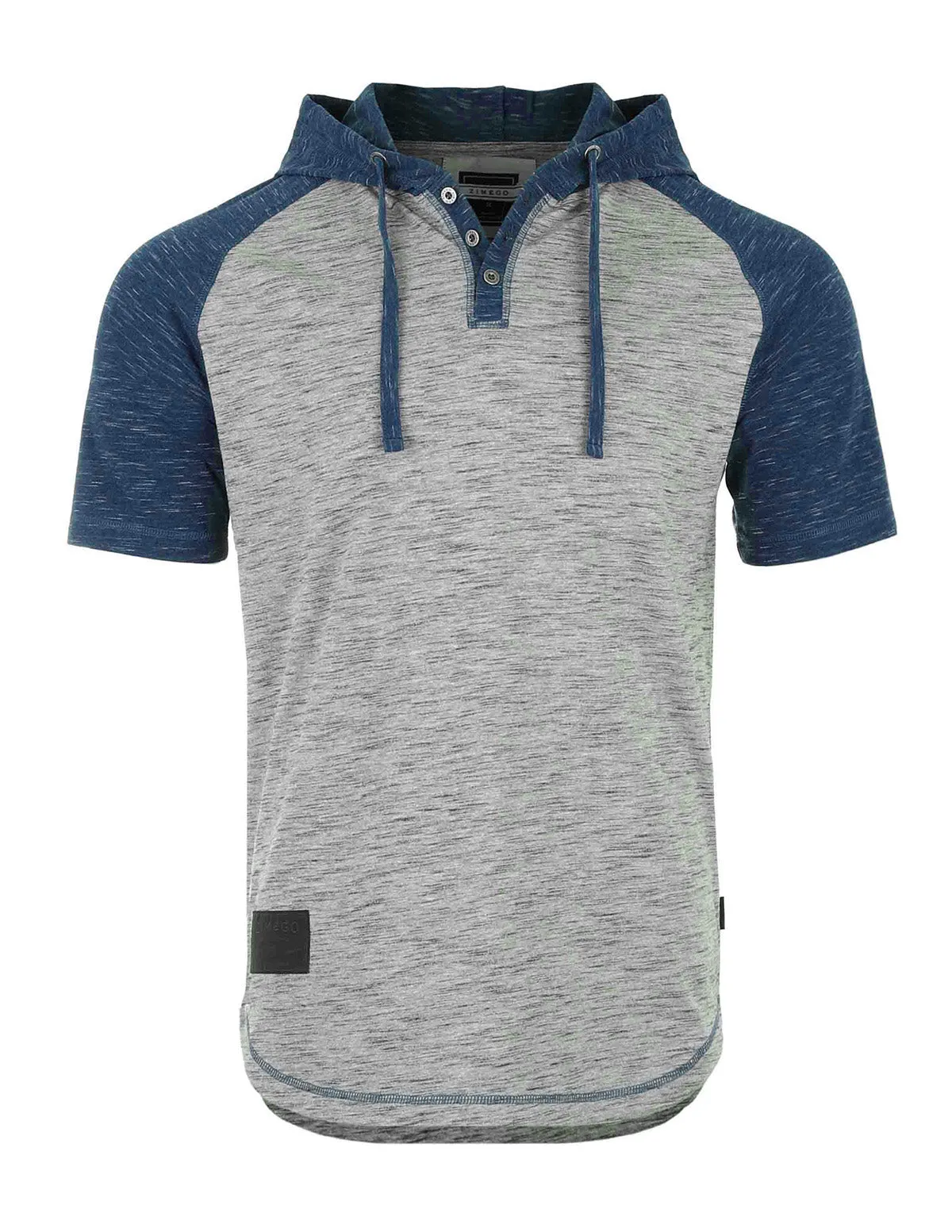 ZIMEGO Men's Short Sleeve Raglan Henley Hoodie Round Bottom Semi Longline T-Shirt
