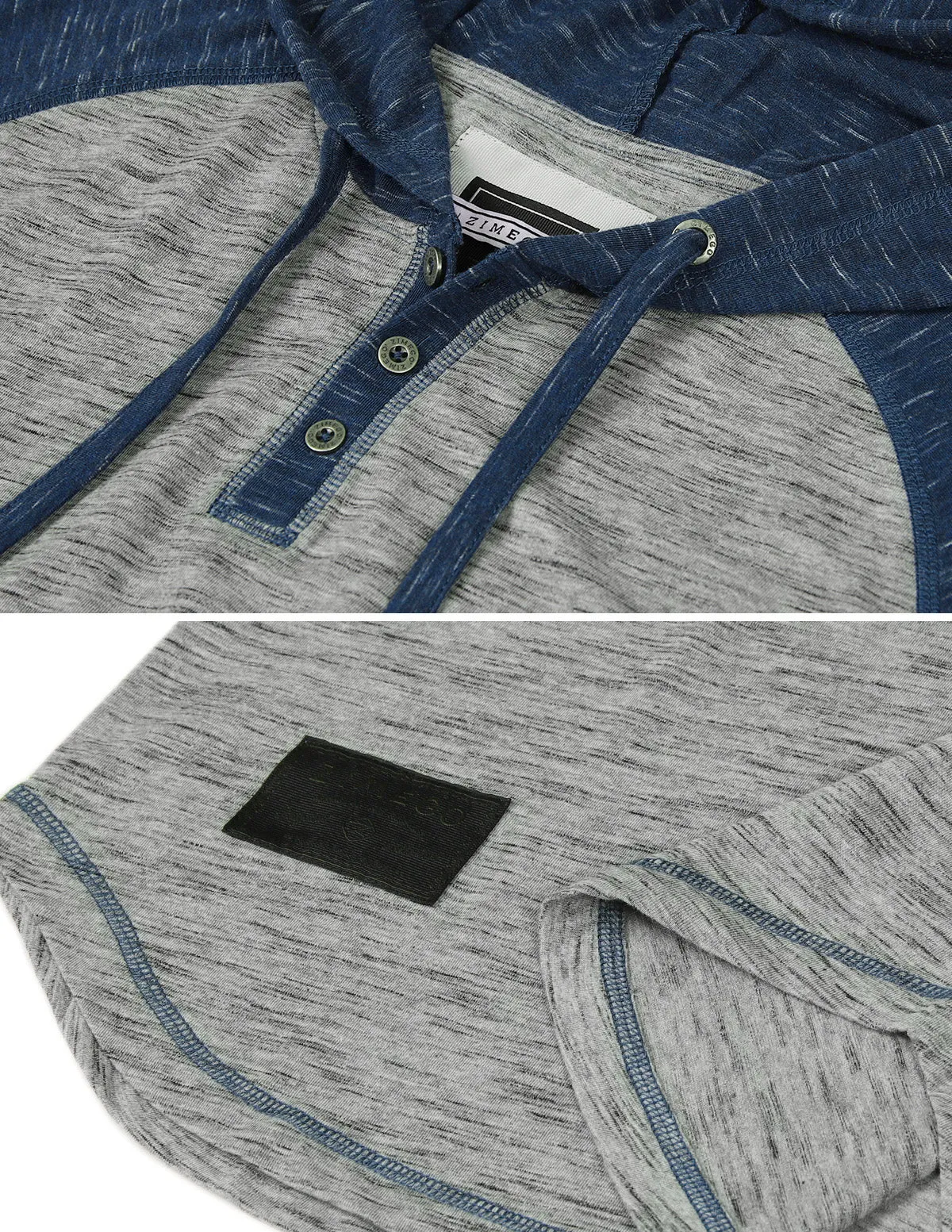 ZIMEGO Men's Short Sleeve Raglan Henley Hoodie Round Bottom Semi Longline T-Shirt