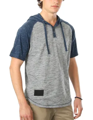 ZIMEGO Men's Short Sleeve Raglan Henley Hoodie Round Bottom Semi Longline T-Shirt