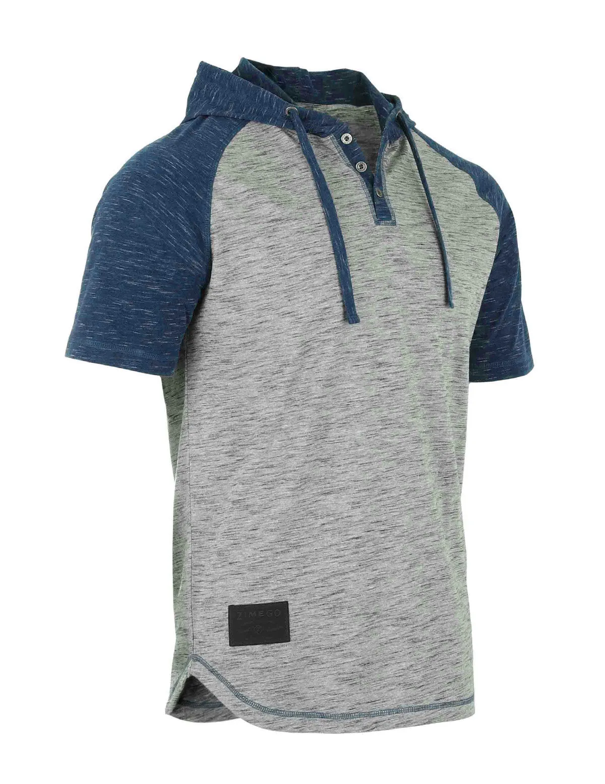 ZIMEGO Men's Short Sleeve Raglan Henley Hoodie Round Bottom Semi Longline T-Shirt